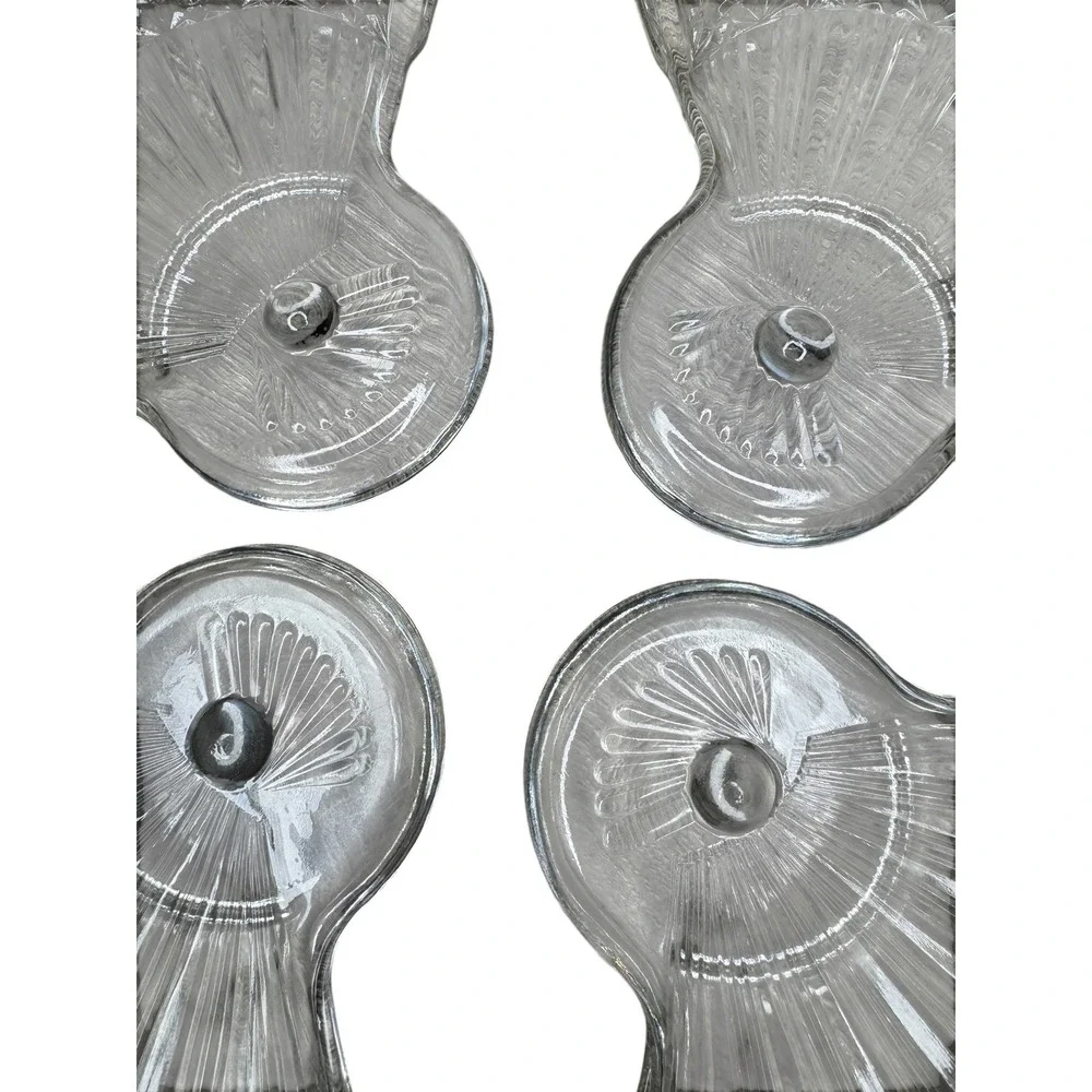MCM Vintage Daisy Button Crystal Fan Snack Plates Clear Glass Set of 4